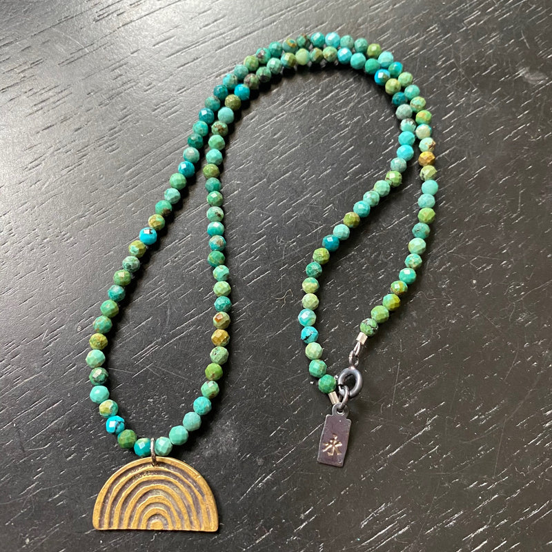 BRASS Rainbow with Turquoise Beads (Tight-bow version)