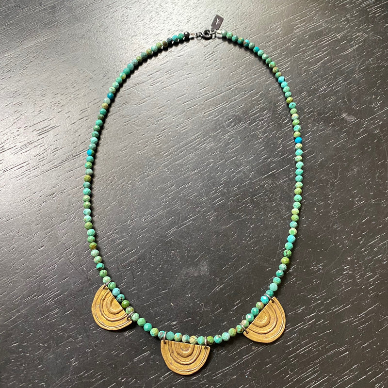 BRASS Triple Rainbow Necklace with Turquoise Beads
