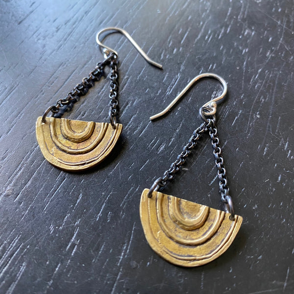 BRASS RAINBOWS on Sterling SILVER chains earrings