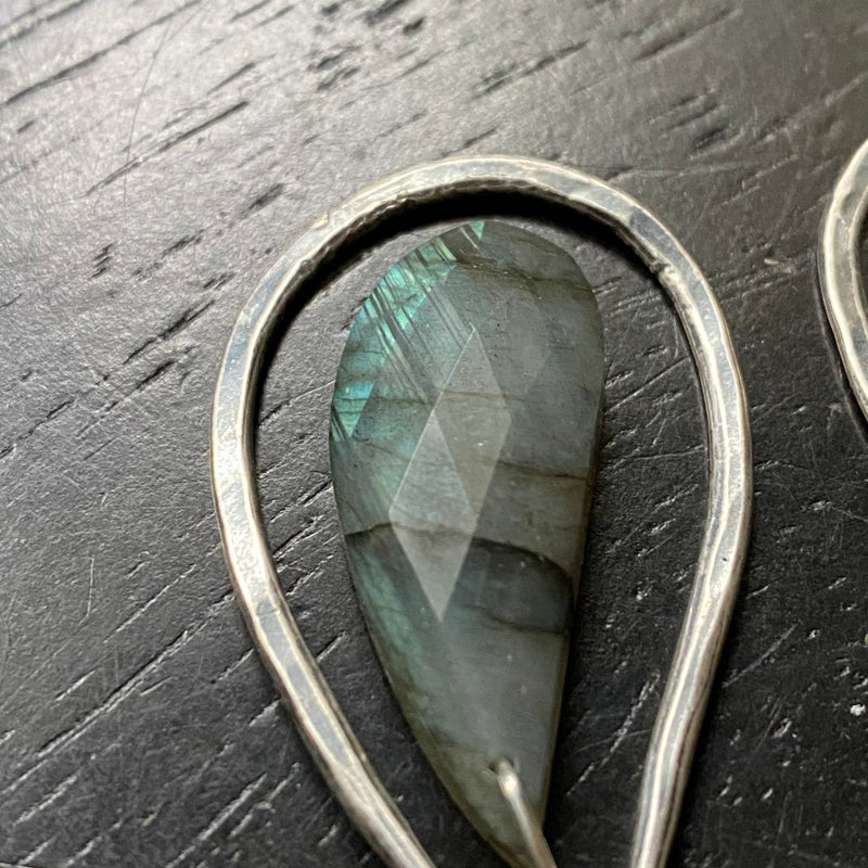 #5 Faceted Bookmatched Labradorites Small Silver Teardrops! OOAK #5