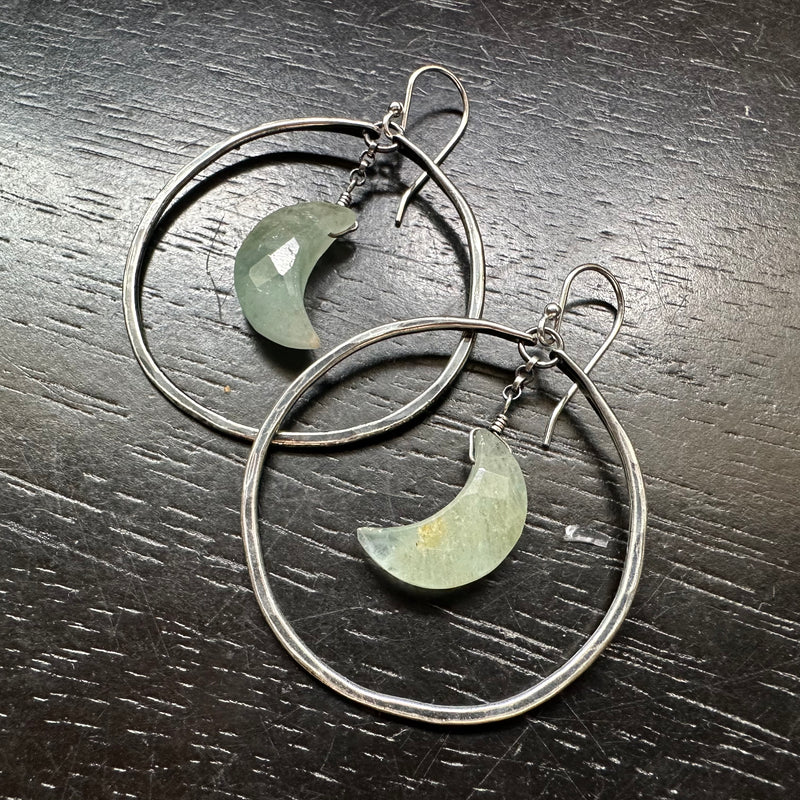 INCREDIBLE FACETED CRESCENT MOONS in MEDIUM SILVER Hoops - 10 Crystal Options