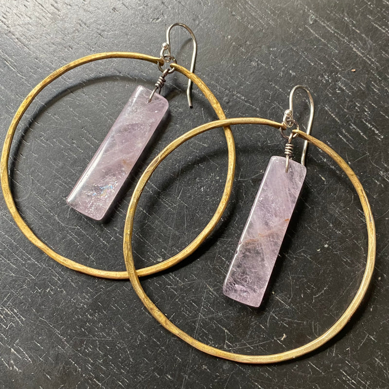 NEW! Large Brass Hoops with Amethyst