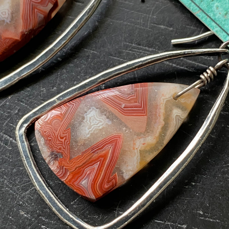#2 "CRAZY LACE" AGATES, Small Silver CONTOURED Hoops! OOAK #2