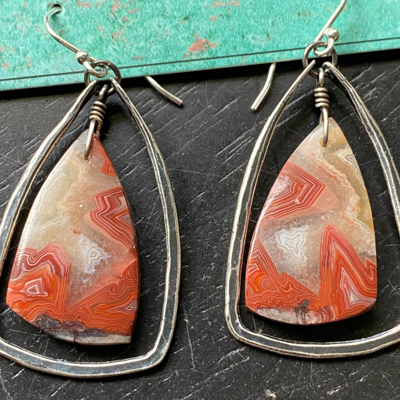 #2 "CRAZY LACE" AGATES, Small Silver CONTOURED Hoops! OOAK #2