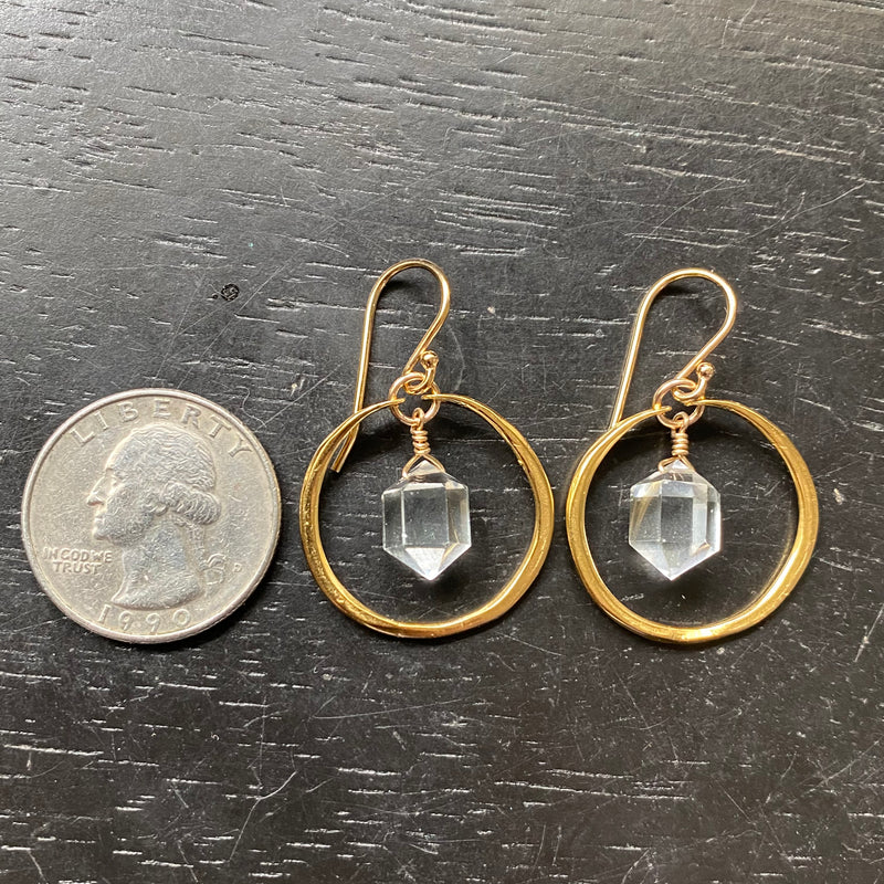 Herkimer Diamond Earrings in Tiny Gold Hoops, 24K GOLD VERMEIL