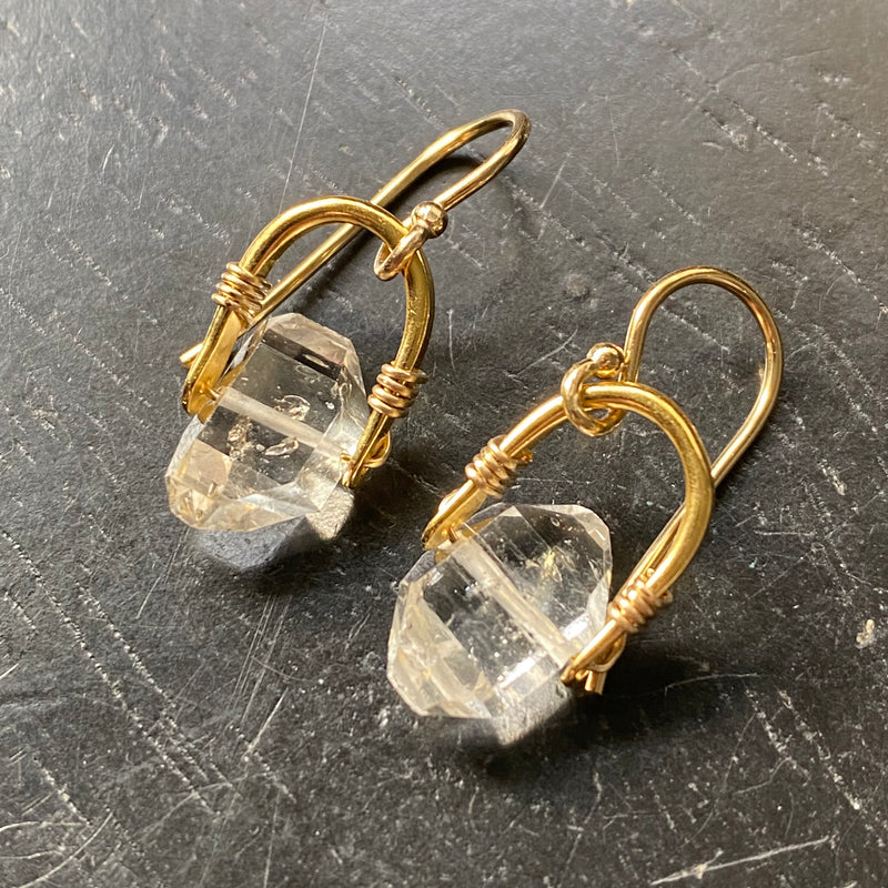 Tiny Herkimer Diamond Gold Taliswoman Earrings