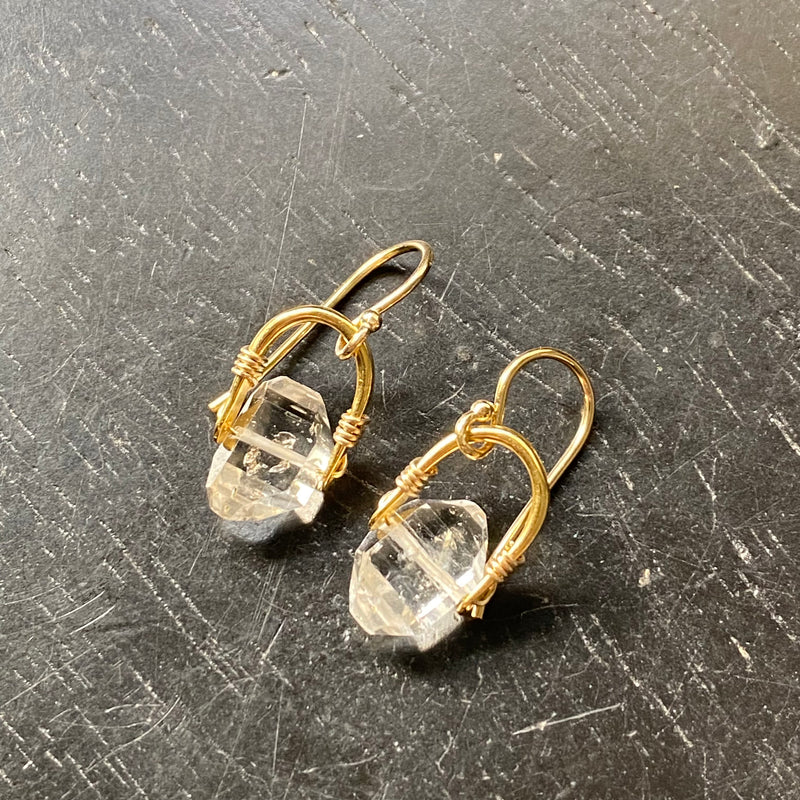 Tiny Herkimer Diamond Gold Taliswoman Earrings