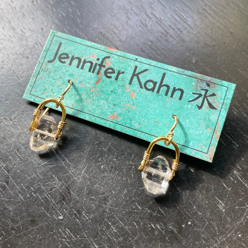 NEW! Tiny Taliswoman Earrings with GOLD Bails + Herkimer Diamonds, GOLD VERMEIL