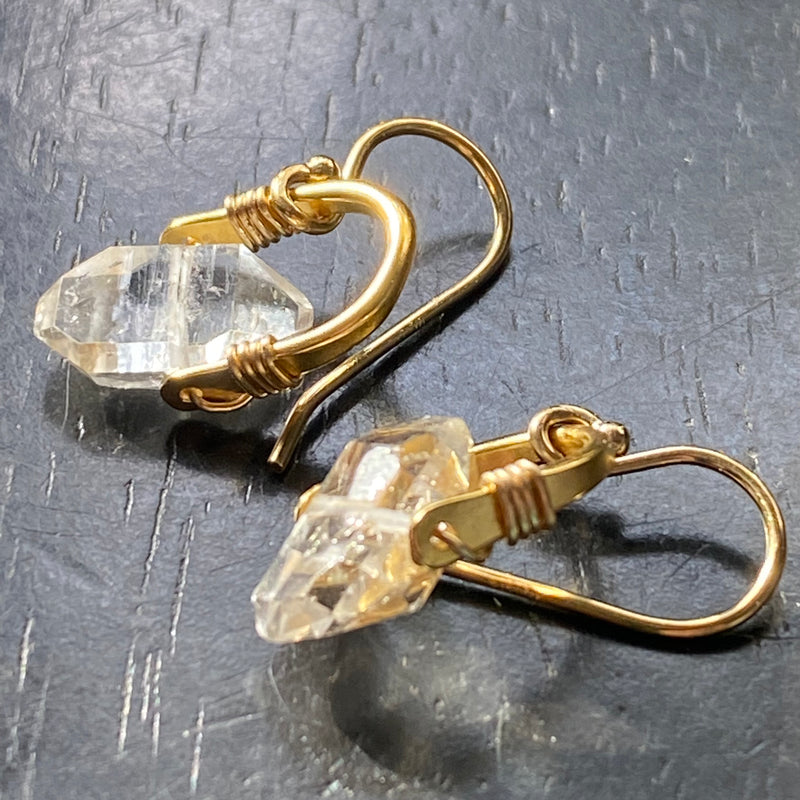 NEW! Tiny Taliswoman Earrings with GOLD Bails + Herkimer Diamonds, GOLD VERMEIL