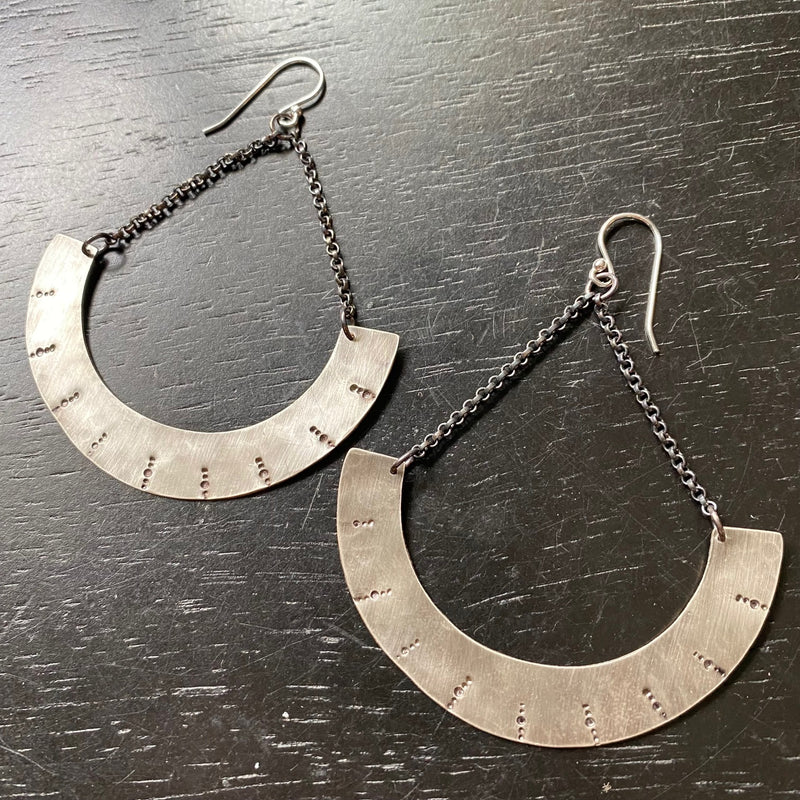 Medium Silver Simple Mezzaluna Earrings with Sterling Silver Chains
