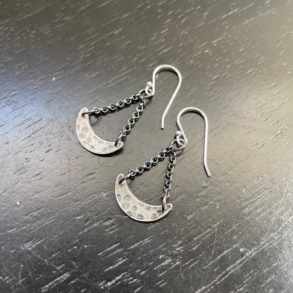 Tiny Crescent Dangle Earrings - 2 Metal Options