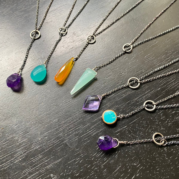 LIMITED RELEASE "LARIAT" STYLE Necklaces: Adjustable Sterling Silver CHAIN with EXOTIC STONE/CRYSTAL!