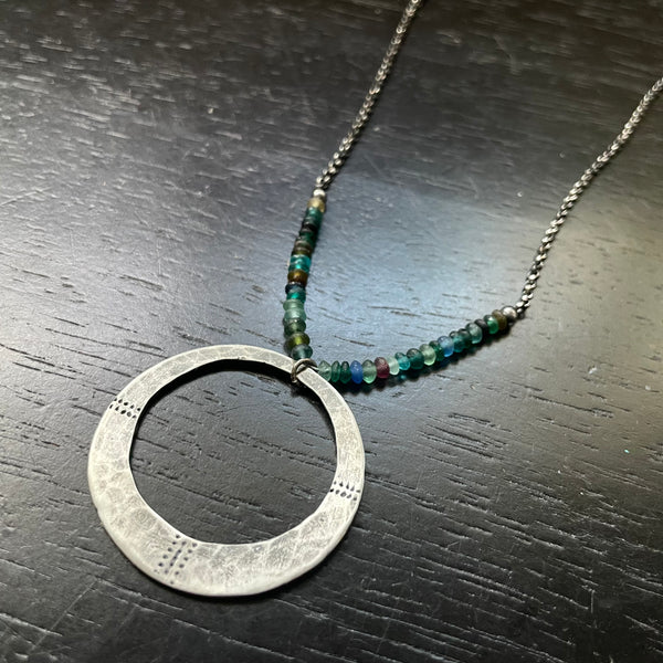 ORIJEN'S: STERLING SILVER Divine Circle Medallion with ROMAN GLASS BEADS/ STERLING Necklace