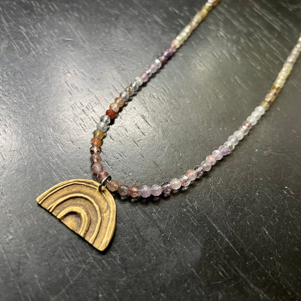 Brass Rainbow Medallion on Aurelite-23 strand Necklace