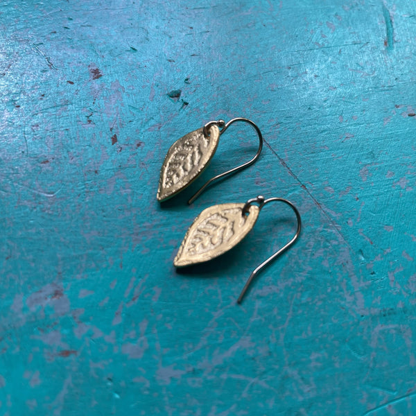 Tiny GOLD Leaf Earrings, GOLD VERMEIL