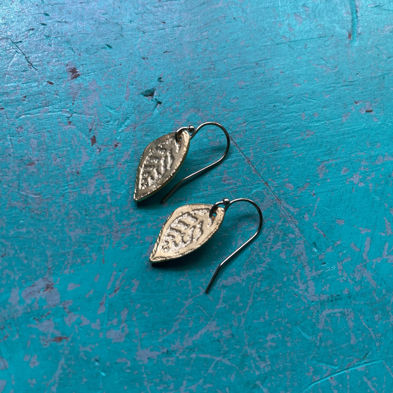 Tiny GOLD Leaf Earrings, 24K GOLD VERMEIL