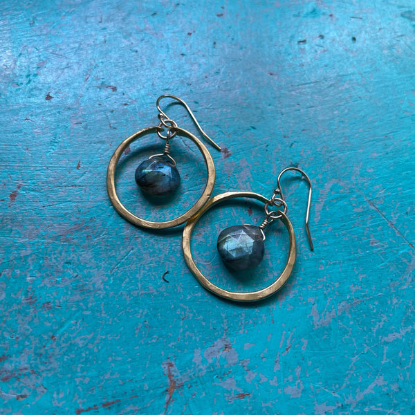 Dewdrop Labradorite Earrings in Tiny Gold Hoops