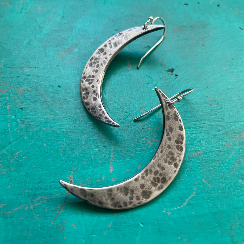 XL SILVER Crescent moon earrings!