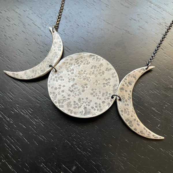 MOON PHASE: XL Sterling Silver 3-Phase Horizontal Necklace!