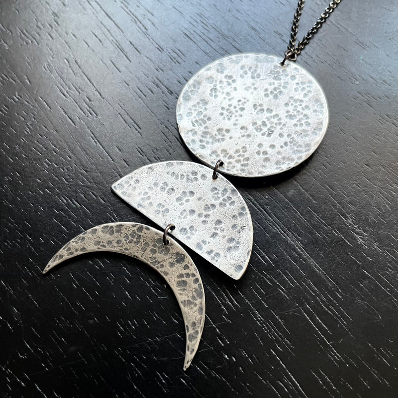 MOON PHASE: XL Sterling Silver 3-Phase Vertical Necklace!