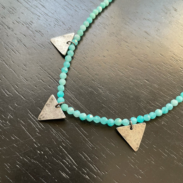 TINY SILVER Triple Triangles with Faceted Amazonite necklace –  jenkahnjewelry