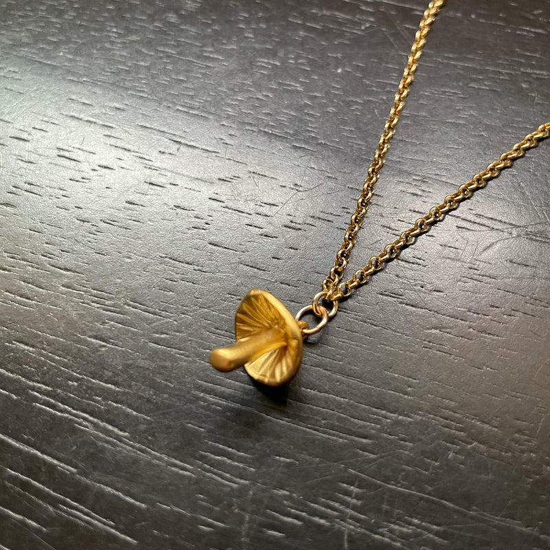 LAST ONE! 24K GOLD Tiny Sculpted Mushroom Pendant / Totem on 14K Gold Chain Necklace