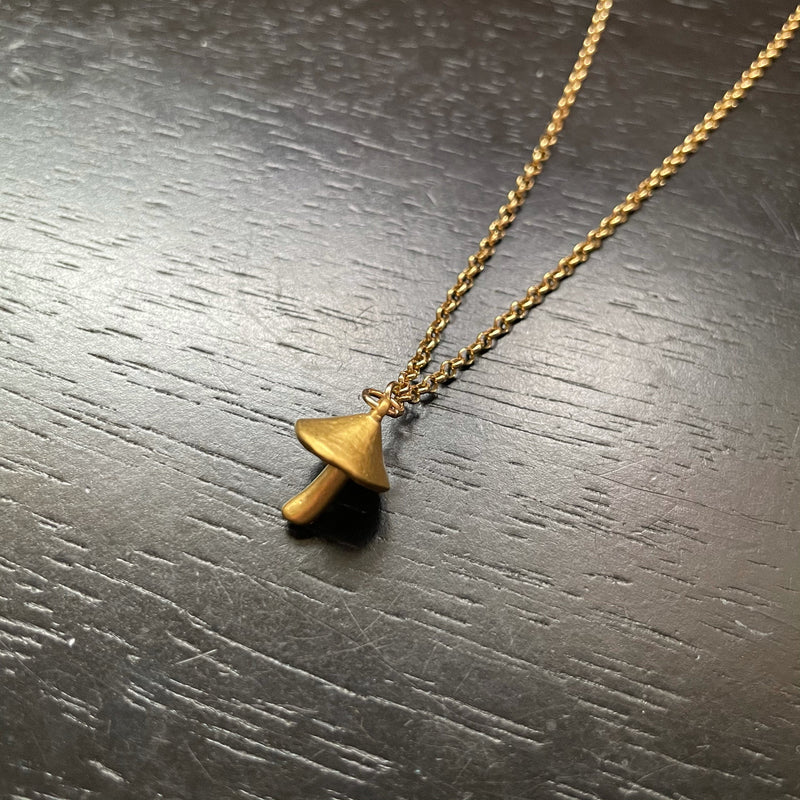 LAST ONE! 24K GOLD Tiny Sculpted Mushroom Pendant / Totem on 14K Gold Chain Necklace