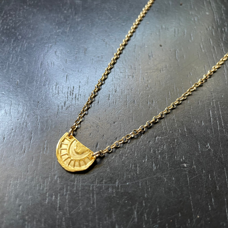 NEW! Gold Tiny Sun-bow Medallion on Gold Chain necklace (Facing Up), GOLD VERMEIL