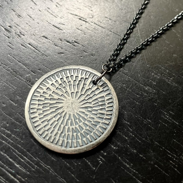 KAHN MAN: Reversible Silver Carved Mandala Necklace