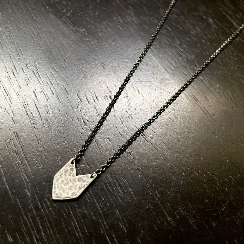 KAHN MAN: Sterling Silver Tiny Chevron Pendant on Oxidized Sterling Silver Chain
