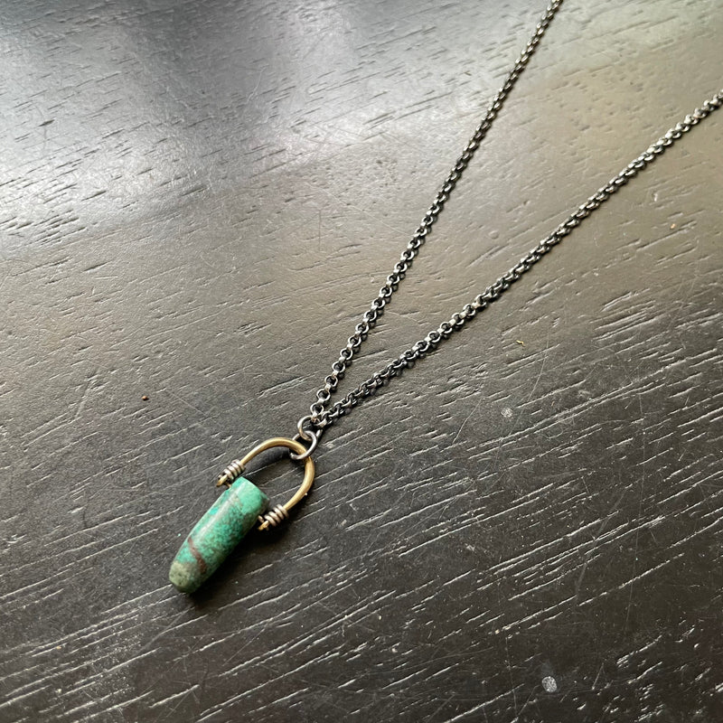NEW! TINY Taliswoman Raw Turquoise "Bullet" Necklace: GOLD bail with Silver wire + chain
