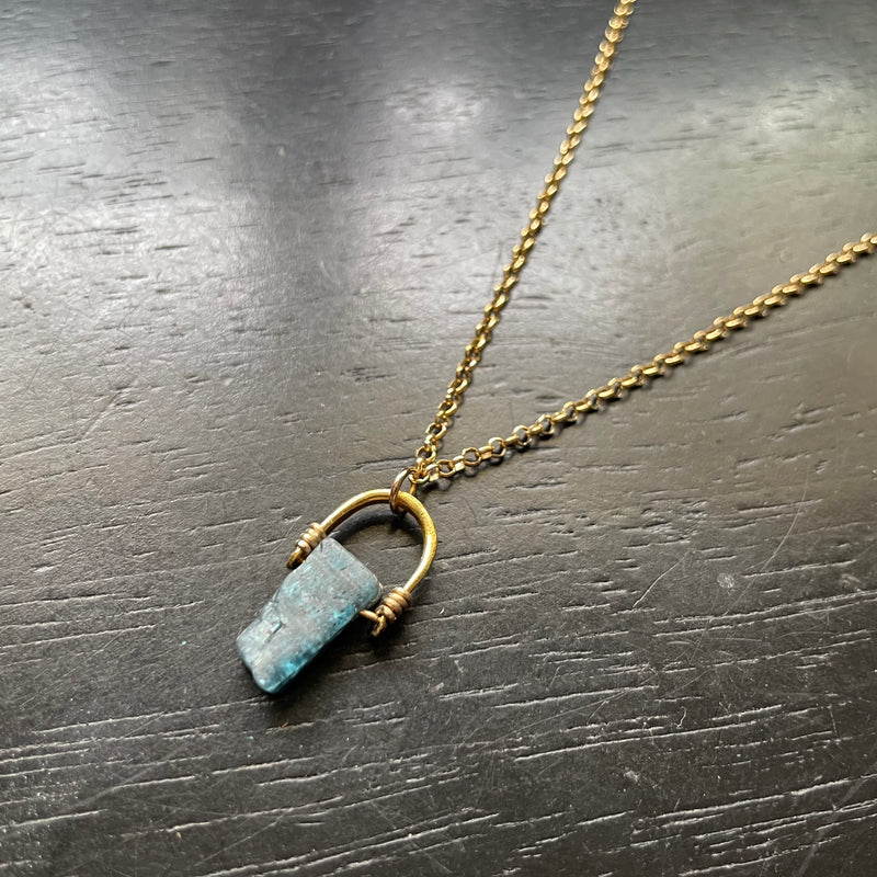 Tiny Gold Bail/Wire-Wrap/Chain Ocean Kyanite Taliswoman Necklace, GOLD VERMEIL