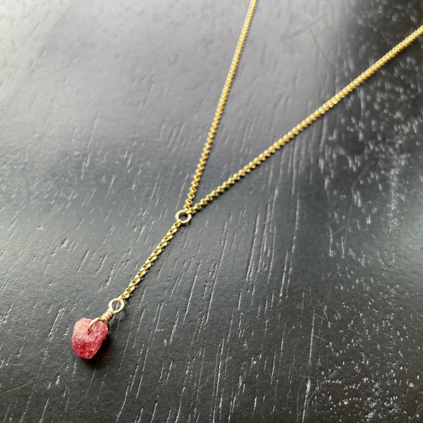 Strawberry Quartz Gold Necklace- OOAK