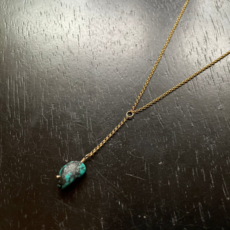 Raw Turquoise Gold Y Necklace