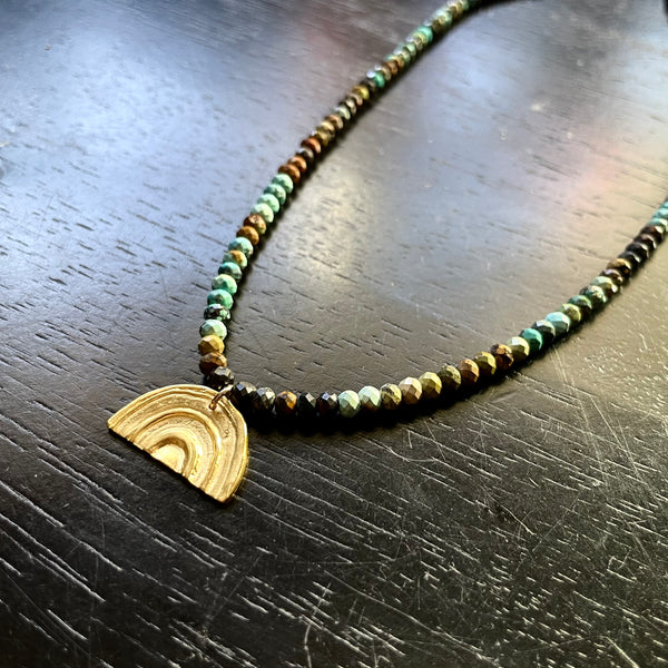 Gold Rainbow Necklace with Faceted Turquoise