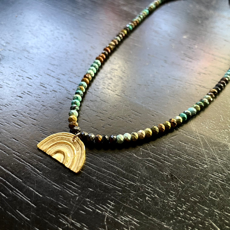 Gold Rainbow Necklace with Faceted Turquoise