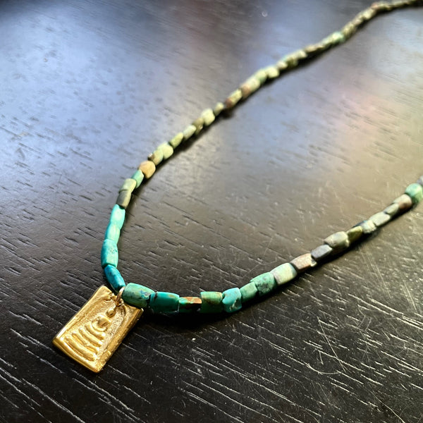 Gold Buddha Medallion Necklace with Raw Turquoise, 24K GOLD VERMEIL
