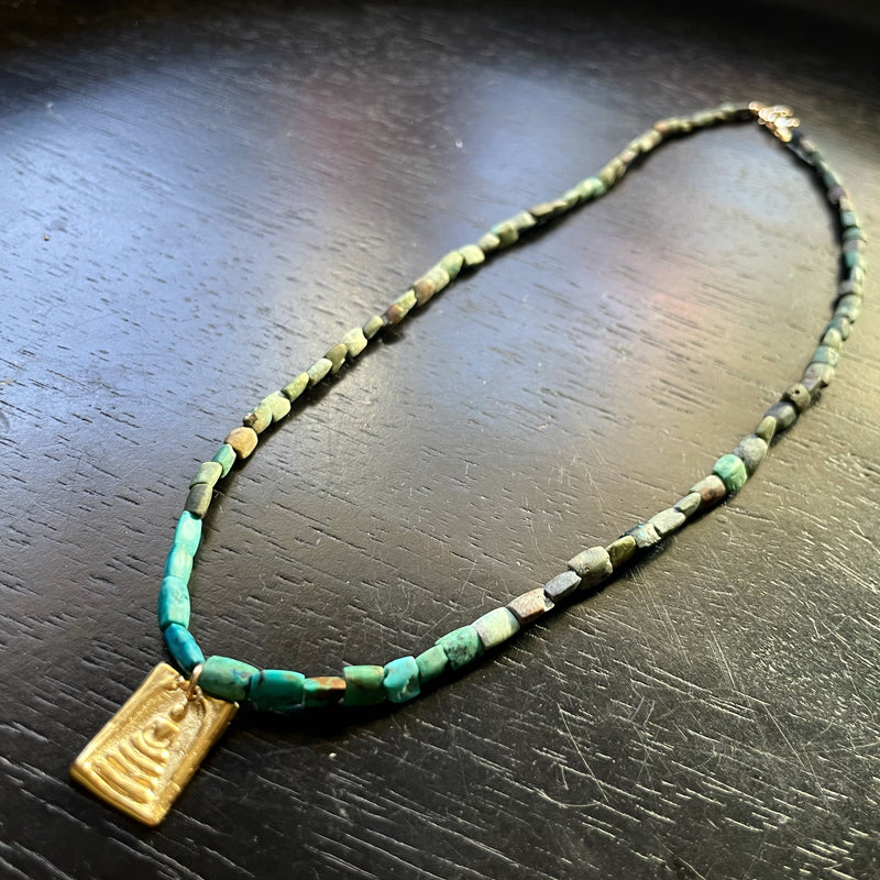 NEW! Gold Buddha Medallion on RawTurquoise Strand Necklace, GOLD VERMEIL