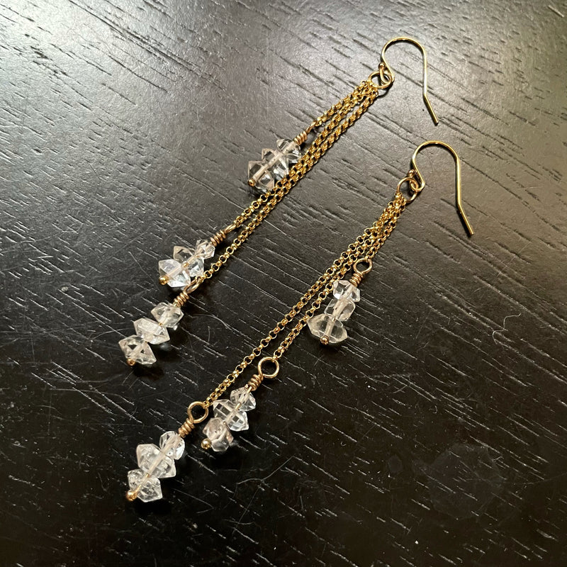 NEW! Herkimer Diamond Clusters Dew Drop Earrings GOLD chains
