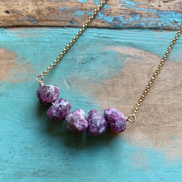Raw Ruby Gold Necklace