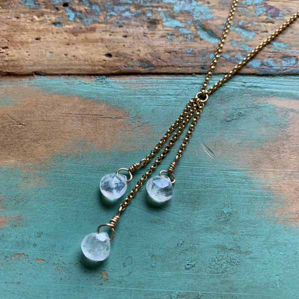 Raw Moonstone Cluster Trio Gold Necklace