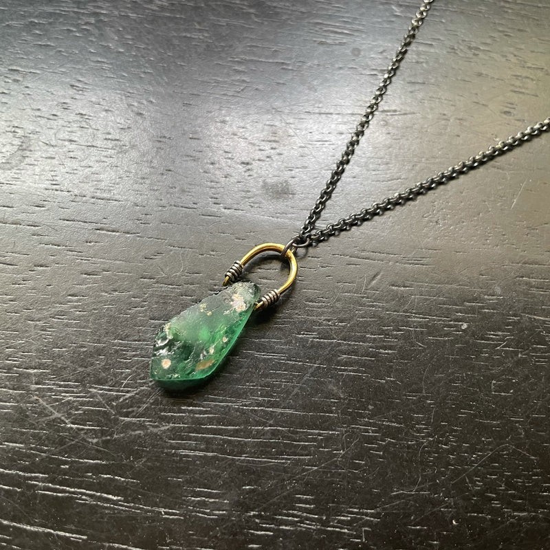 ANCIENT ROMAN GLASS Taliswoman Necklace, OOAK 24K GOLD VERMEIL