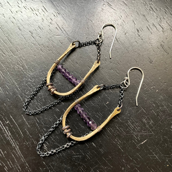 ARTEMIS EARRINGS: Tiny with AMETHYST (AQUARIUS) Faceted Crystals!