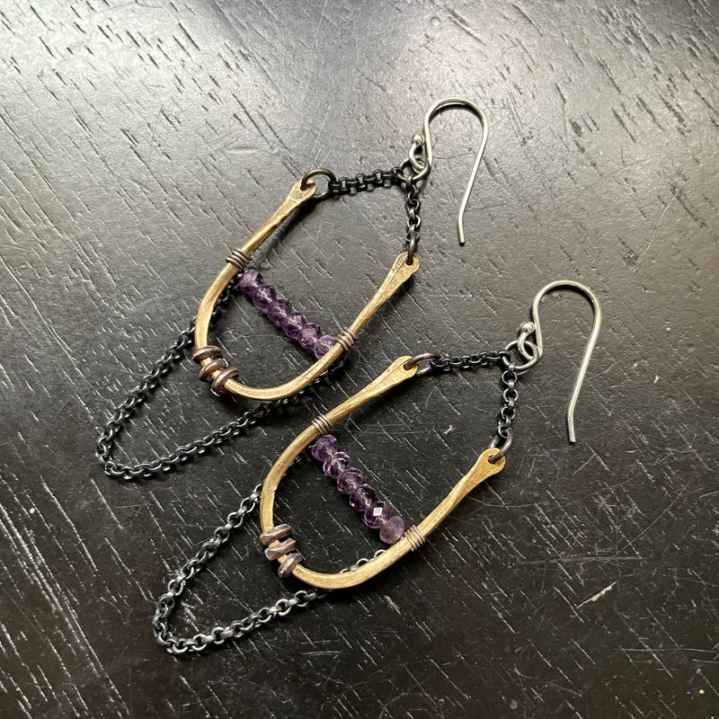 ARTEMIS EARRINGS: Tiny with AMETHYST (AQUARIUS) Faceted Crystals!