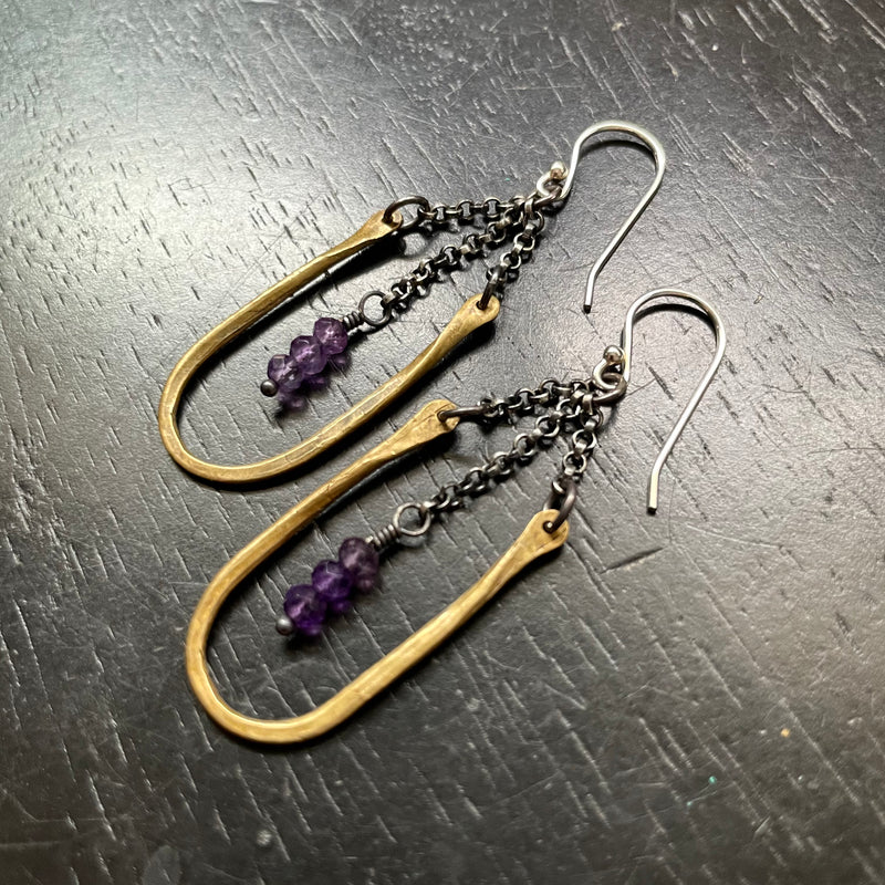 HESTIA EARRINGS: Tiny with AMETHYST (AQUARIUS) Faceted Crystals!