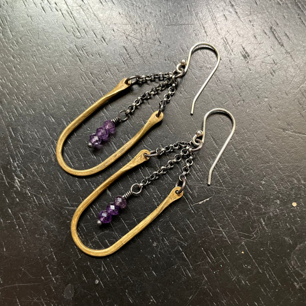 HESTIA EARRINGS: Tiny with AMETHYST (AQUARIUS) Faceted Crystals!