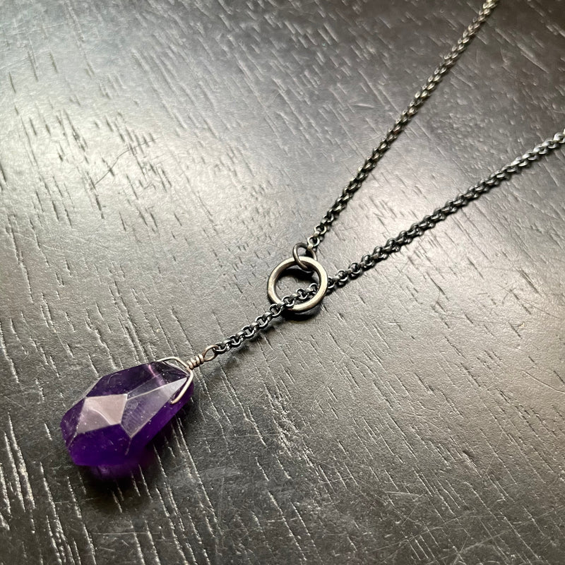 Faceted Amethyst Lariat Necklace