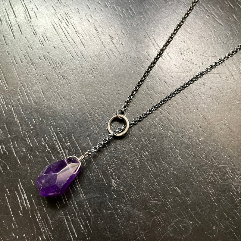 NEW! CHUNKY AMETHYST (AQUARIUS) Faceted Crystal LARIAT NECKLACE!