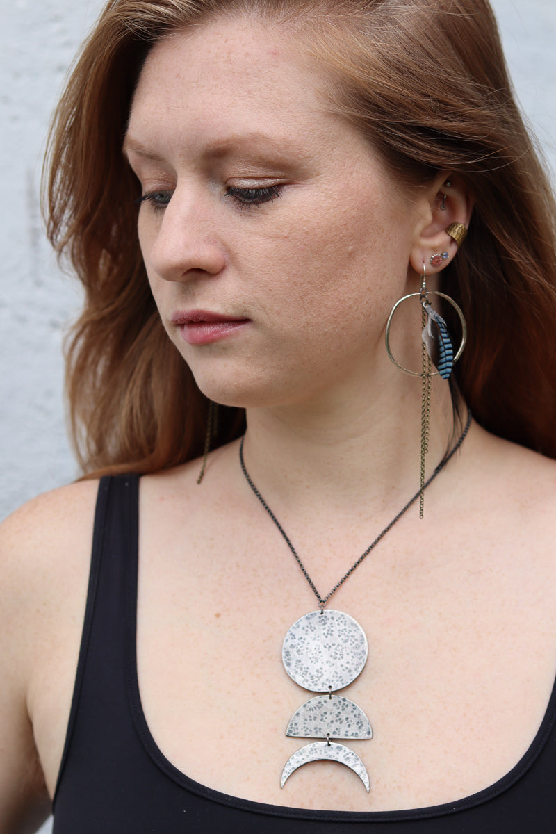 MOON PHASE: XL Sterling Silver 3-Phase Vertical Necklace!