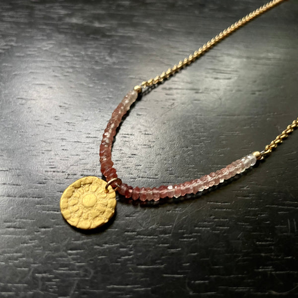 Orijen's Gold Floral Medallion Necklace with Andesine, 24K GOLD VERMEIL